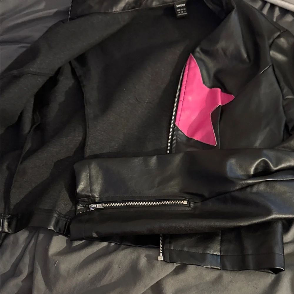 SHEIN Black Leather Jacket with Pink Star - Picture 2 of 3